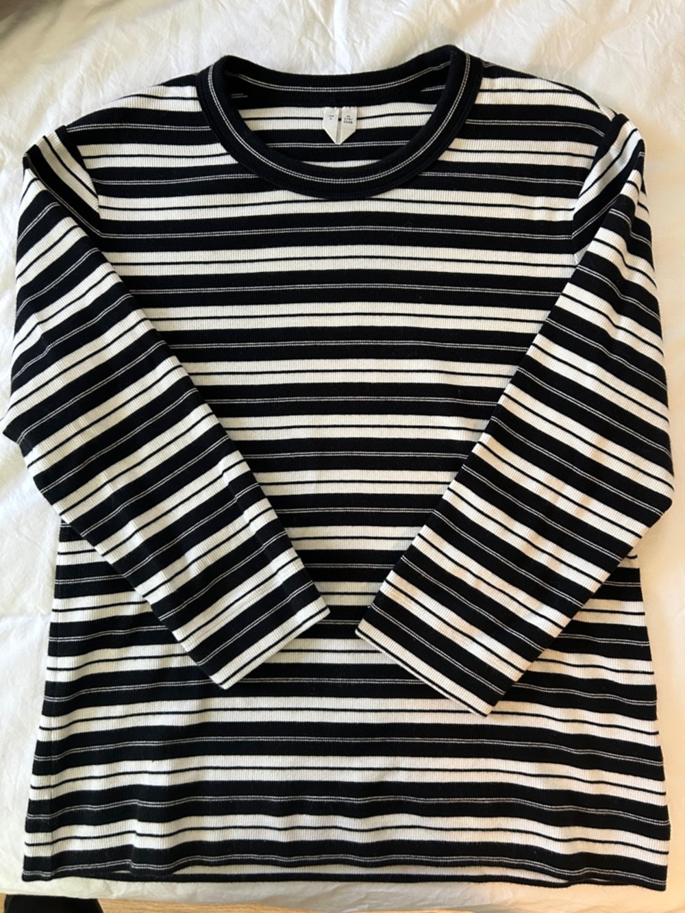 Women’s Arket Black & White Striped Ribbed Crewneck
